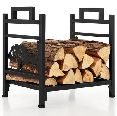 Produktbild von COSTWAY Kaminholzregal Innen Aussen, Kaminholzständer Metall, Feuerholzregal mit Griffen & verstellbaren Fußpolstern, Brennholzregal, 45x33x44 cm