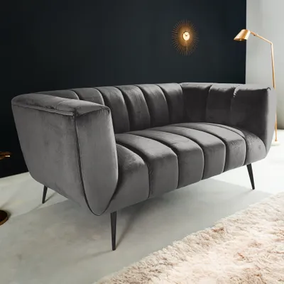 Produktbild von riess-ambiente Design 2-Sitzer Sofa NOBLESSE 165cm grau Samt schwarze Metallfüße Federkern