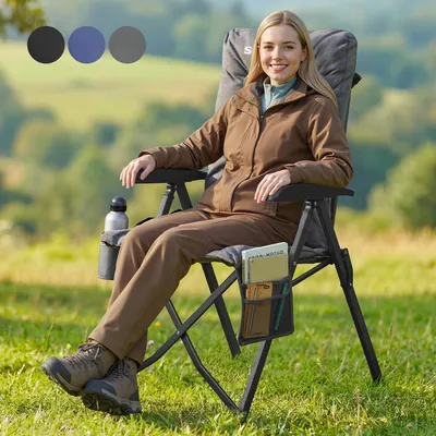 Produktbild von SONGMICS Campingstuhl, verstellbare Rückenlehne 95°-150°,  6 cm Polsterung, Tragetasche, Angeln, Garten, Camping, grau