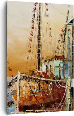 Produktbild von Bild auf Leinwand - Leinwandbild - Einteilig - Kutter Hafen Öl - 80x120cm - Wand Bild - Wanddeko - Wandbilder - Leinwanddruck - Kunstdruck - Wanddekoration - Leinwand bilder - Wandbild - PA80x120-4216
