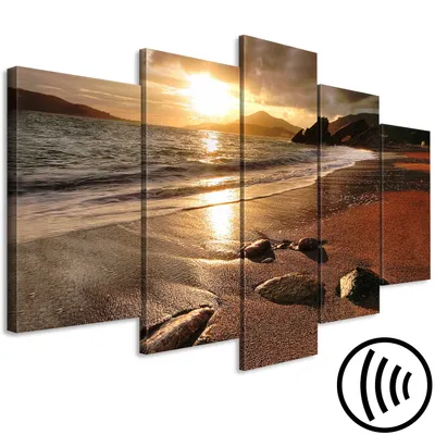 Produktbild von Akustikbild Meer und Strand 200x100 cm Bilder Akustikschaum Hochleistungsschallabsorber Schallschutz Leinwand 5 tlg Wandbild Raumakustik Schalldämmung Landschaft c-B-0550-b-m