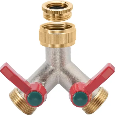 Produktbild von Y-Verteiler für Gartenschlauch - 2-Wege Wasserverteiler - vernickeltes Messing
