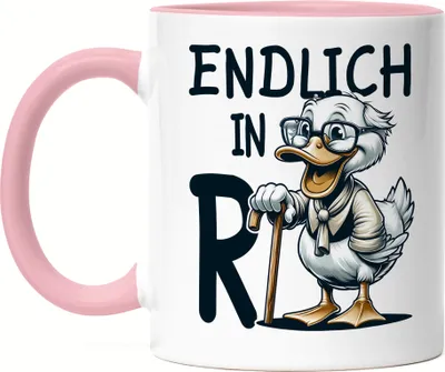 Produktbild von Endlich in Rente Tasse Rosa - Rente Ente Abschiedsgeschenk Kollege Lustig