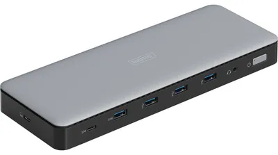 Zdjęcie produktu dla Digitus Stacja dokująca USB-C, 13-portowa, Przewodowa, USB 3.2 Gen 2 (3.1 Gen 2) Type-C, 1.4/2.2, 10,100,1000 Mbit/s, Czarny, Szary, 10 Gbit/s