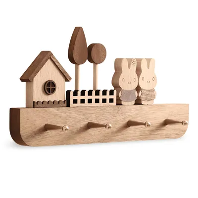 Produktbild von TOJ Living Kinder-Wandgarderobe Holz 30 cm – Kindergarderobe mit 4 goldenen Haken – natürliche Holzgarderobe für Babyzimmer & Kinderzimmer