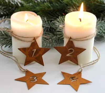 Image de Couronne de l'Avent - Chiffres - Décoration - Rouille - Étoile - Métal - Ornement pour bougies de Noël - À décorer soi-même en forme d'étoile