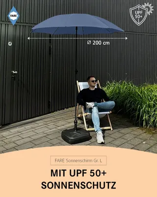 Produktbild von FARE Sonnenschirm L Höhenverstellbar Knickvorrichtung Lichtschutzfaktor UPF 50+ ⌀200cm, Farbe:Nachtblau