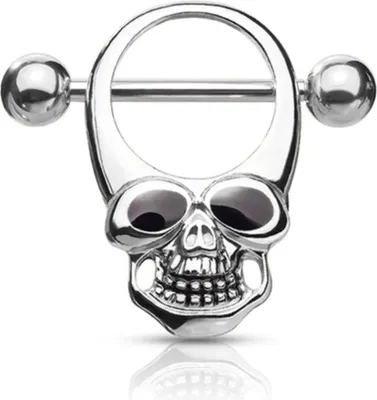 Produktbild von Brustwarzenpiercing „Totenkopf“: Nippelpiercing Schild 316L Silber