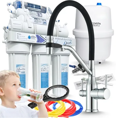 Produktbild von Wasserfilter Set RO7 mit 3-Wege Küchenarmatur Ari Magneto Chrom, 7-stufige Umkehrosmose, Mineralisierung