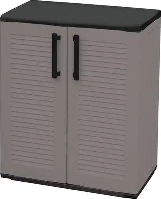 Produktbild von Dbavagnol Outdoor-Garderobe, Mehrzweck-Balkonschrank, Outdoor-Schrank mit 2 Türen, 100 %  Italy, 68 x 37 x 84 cm, gestreifte Oberfläche, Grau und Schwarz