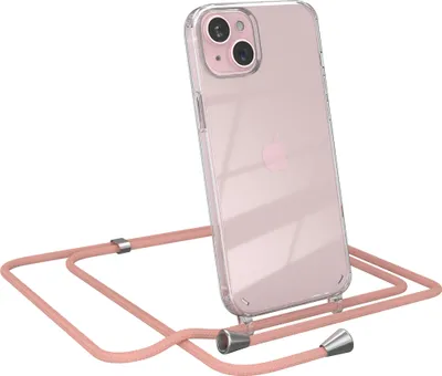 Produktbild von EAZY CASE Handykette kompatibel mit Apple iPhone 15 Plus, Handyhülle mit Umhängeband, Handykordel, Schutzhülle Clear, Band in Rosa