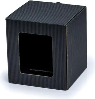 Zdjęcie produktu dla Pudełko na kubek czarne z okienkiem 105x105x112mm karbowane