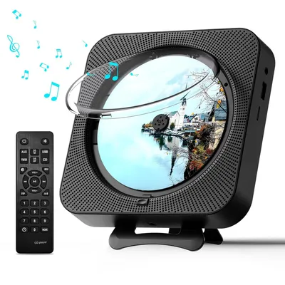 Produktbild von Tragbarer CD-Player mit Bluetooth, Desktop-CD-Player, mit 2 HiFi-Lautsprecher, an der Wand montierte CD-Musikplayer mit Fernbedienung, Schwarz