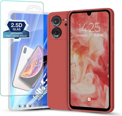 Produktbild von Hülle für Xiaomi 13T / Xiaomi 13T Pro mit 9H Displayglas Displayschutz Plus Case Cover Bumper Silikon Softgrip Schutzhülle Farbe: Rot