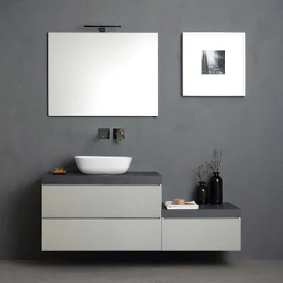 Immagine prodotto di Mobile bagno sospeso 150cm, cassetti grigio perla, top antracite | Valentina