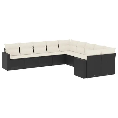 Produktbild von 10-tlg. Garten-Sofagarnitur mit Kissen Schwarz Poly Rattan