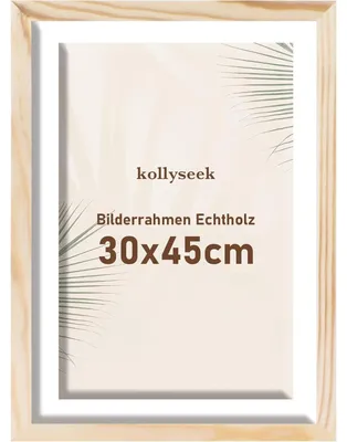 Image de Cadre photo 30x45 cm en bois massif avec passe-partout, en bois de pin, avec protection en verre acrylique, adaptable pour une suspension horizontale ou verticale