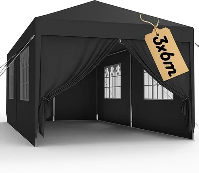 Productafbeelding van Pavillon 3x6 meter, geschikt voor de tuin, wintervast, waterdicht, partytent met zijwanden en rits, UV-bescherming, inclusief draagtas, geschikt voor bruiloften, tuinen, binnenplaatsen en feesten - antraciet
