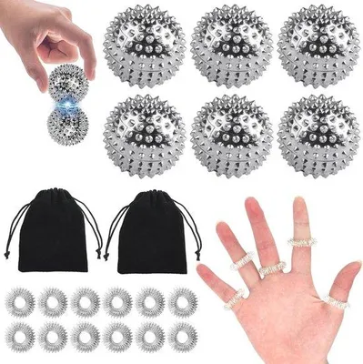 Produktbild von Famanu Massageballen und Akupressurringe Set - 6 Magnetische Egelballen mit 12 Vingermassageringen