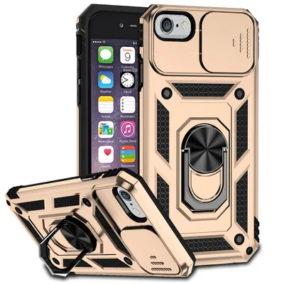 Image de Étui pour iPhone 6/6s/7/8/iPhone SE 2020 étui double couche avec couvercle coulissant pour appareil photo et anneau de support Or