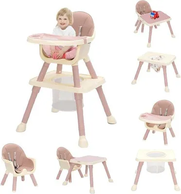 Productafbeelding van Pappa Kinderstoel 7-in-1 met Afneembaar Bord, Dinerfunctie, Mand met Afneembare Riem, Babystoel voor Kinderen van 6 Maanden tot 6 Jaar