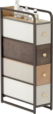 Image de Commode - Commode en tissu - Quatre tiroirs en tissu - Structure en acier - Pour les petits espaces - Meuble de salon - Multicolore