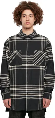 Imagen del producto de Urban Classics - Camisa de corte amplio y largo, con estampado de cuadros y detalle en el dobladillo - Talla M