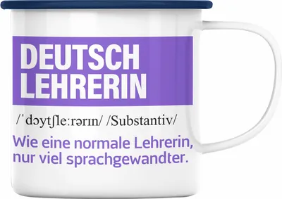 Produktbild von Trendation - Deutschlehrerin Geschenk Emaille Tasse Geschenkidee Abschied Abschiedsgeschenk Geburtstag Deutsch Lehrerin (Blau)