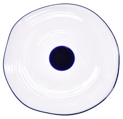 Image de DUKA - Assiettes à table, assiettes de service - Assiettes de table Krog DUKA, assiettes de petit-déjeuner en porcelaine, 20 cm, blanches et bleu marine
