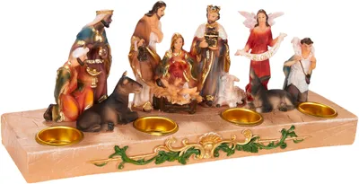 Produktbild von BRUBAKER Krippenfigur Kerzenhalter - Weihnachtskrippe für Kerzen mit 3 cm Ø - Tischkrippe Weihnachtsfigur, handbemalter Jesus, Maria, Josef, Könige