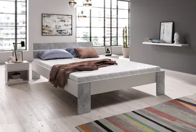 Produktbild von Futonbett Michelle 140x200 cm Kopfteil und Füsse Beton, Seiten weiss