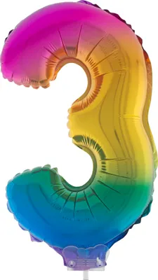 Produktbild von Zahlen Folienballon 41 cm mit Stab - Regenbogen Zahl 3