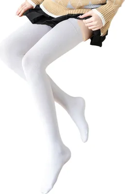 Produktbild von 1 Paar 80 cm japanischer Stil einfarbig hohe Elastizität rutschfeste Silikon-Oberschenkelstrümpfe Herbst Winter Damen Overknee-Socken-Weiß