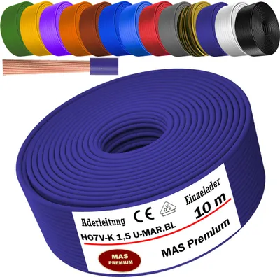 Obrázok produktu pre 10 m žilový kábel H07 V-K U-MAR.BL 1x1,5 mm² ultramarínová modrá jednožilová flexibilná