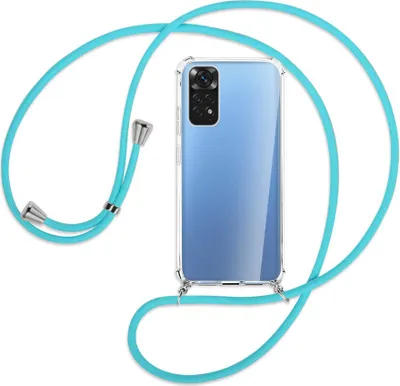Produktbild von Handykette Backcover-Schutzhülle mit Band (Metall silberfarben) für Xiaomi Redmi Note 11S 4G - türkis