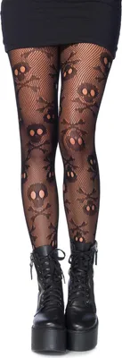 Produktbild von Totenkopf Strumpfhose Gothic schwarz - Einheitsgröße