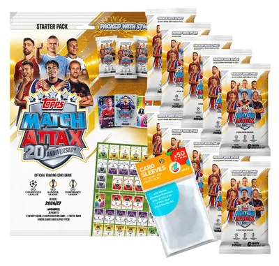 Obrázek produktu pro Sada karet UCC Match Attax Champions League 2026/27 – 1 startovní balíček + 10 balíčků s náhodnými kartami + exkluzivní obaly pro sbírání