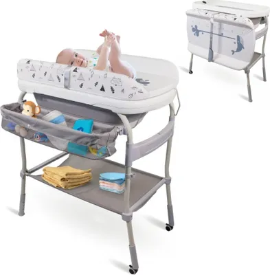 Produktbild von Mobiclinic Kids, 2 in 1 Wickeltisch mit Badewanne, Trendy, 4-fach höhenverstellbar, Thermometer, Räder mit Bremse, Ablagekorb, Bis 50 kg, 0-36 Monate