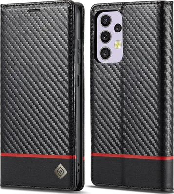Produktbild von Hülle für Samsung Galaxy A33 5G Kohlefaser Leder Brieftasche Schutzhülle mit Standfunktion Schwarz Horizontal Rot