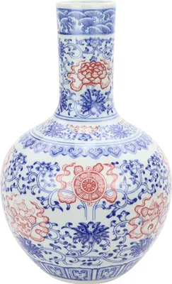 Produktbild von Fine Asianliving Chinesische Vase Porzellan Lotus Rot und Blau D22xH34cm Dekorative Vase Blumenvase Orientalische Keramik Vase Dekoration Vase Moderne Tischdekoration Vase
