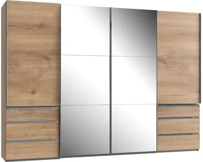 Produktbild von Schwebetürenschrank Level Kleiderschrank mit Synchronöffnung Ausführung wählbar,Plankeneiche,300x65x216cm