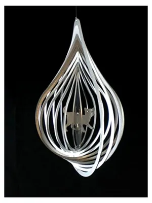 Produktbild von Windspiel aus Edelstahl Tropfen Katze - 18,5 x 13 cm