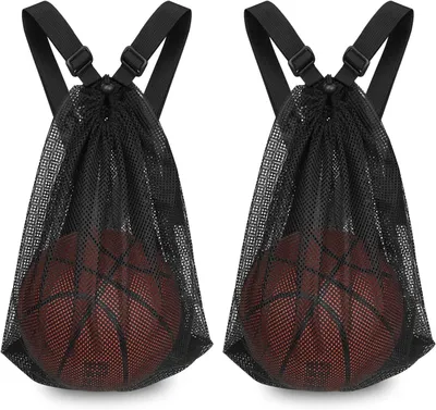 Produktbild von Sportnetz Rucksack, 2 Stück, schwarz, verstellbare Träger, für Basketball und mehr