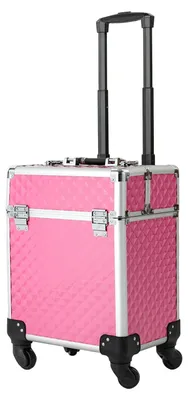 Immagine prodotto di Valigetta per trucco con rotelle - Valigetta cosmetica rettangolare - A più ripiani - Dimensioni 34x24x41 cm - Materiale: PVC - Per truccatori, parrucchieri ed estetisti - Colore pesca