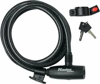 Produktbild von MASTER LOCK Fahrradschloss Kabelschloss [Schlüssel] [1,8 m Stahlkabel] [Wetterfest] [mit Halterung] 8232EURDPRO - Ideal für Fahrräder, Elektrisches Fahrradectric, Skateboards, Kinderwagen, Mähmaschine und andere Sportgeräte