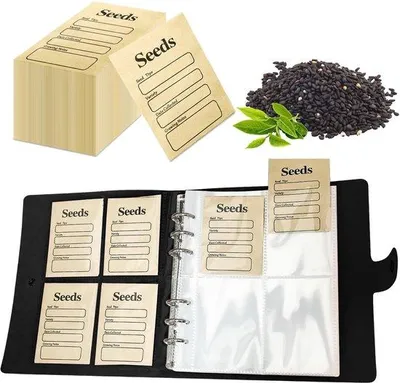 Produktbild von Tagesgut- Samenhalter 100 Stück - Umhänge verschließbar - Aufbewahrungstaschen - Feuchtigkeitsbeständig - Schwarz - Hochwertiges Leder/PP-Material - Samenlagertasche