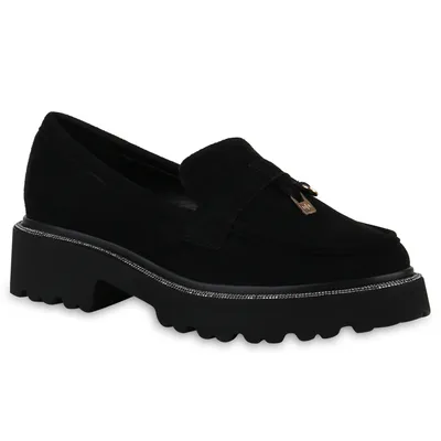 Produktbild von VAN HILL Damen Plateauschuhe Slippers Strass Profil-Sohle Schuhe 840998, Farbe: Schwarz, Größe: 37
