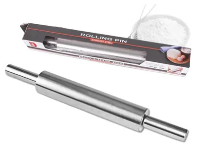 Immagine prodotto di INF Mattarello in acciaio inox da 43 cm, colore argento - Mattarello in metallo per impastare pasta, ravioli e pasta.