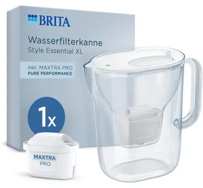 Produktbild von BRITA Essential XL Wasserfilterkanne, weiß – 3,6 l Fassungsvermögen (2,3 l gefiltertes Wasser) – 1 MAXTRA PRO PURE PERFORMANCE Filter, KI-generiertes Bild