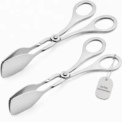 2er-Set Edelstahl-Servierzangen, Salatzange mit Scherengriff, 15,8 cm